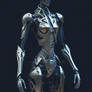 A robotic humanoid figure standing tall