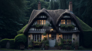 A quaint rustic cottage with a thatched roof ai