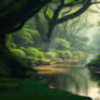 A serene Asian forest with a canopy of majestic