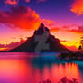 A vibrant colorful sunset over Bora Bora