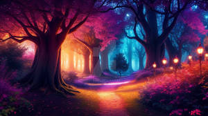 An enchanted illuminated fantasy landscape