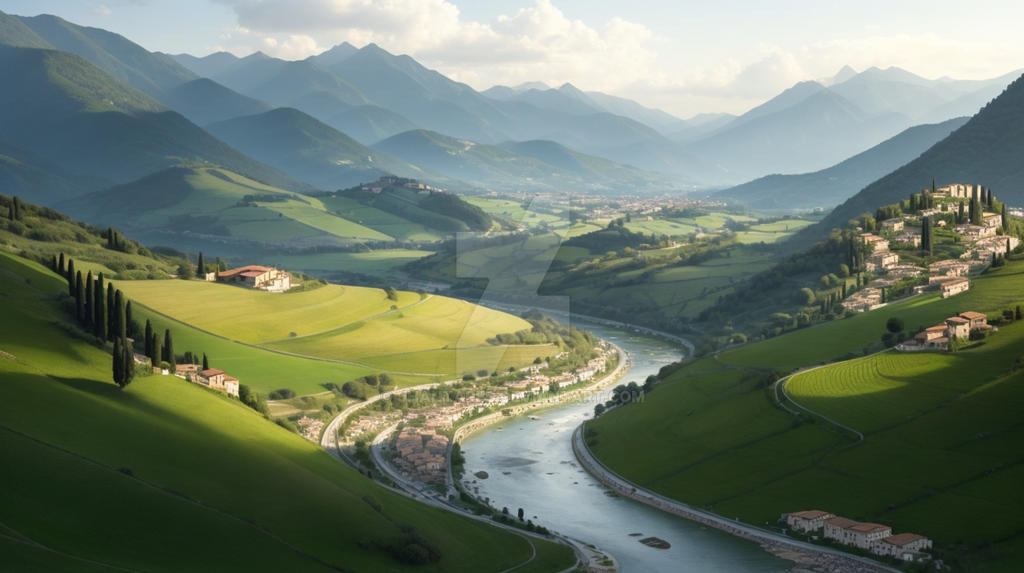 Italian Rivers Simple An idyllic Italian landscape with a winding river by jhantares on ...