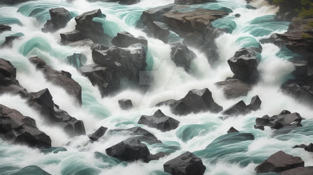 A raging river cascading over jagged rocks by jhantares on DeviantArt
