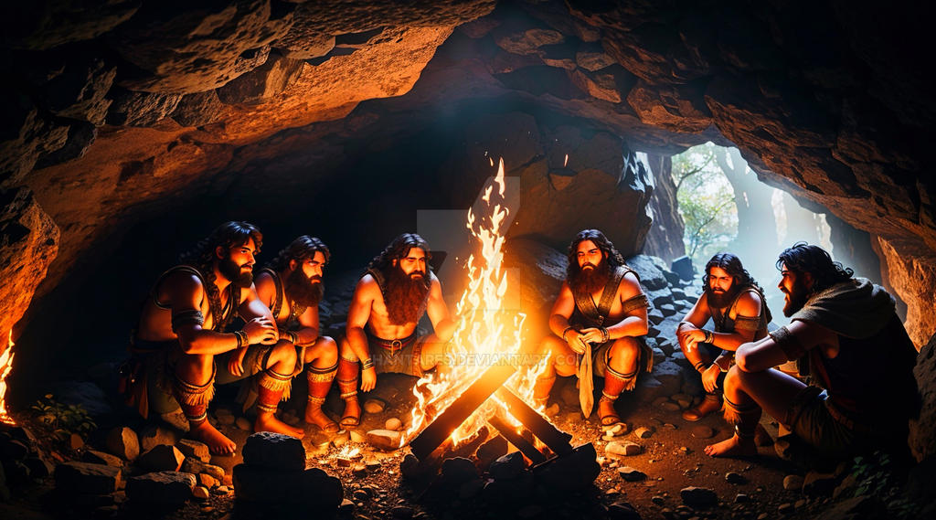 Caveman Rituals Caveman sitting around a campfire by jhantares on DeviantArt