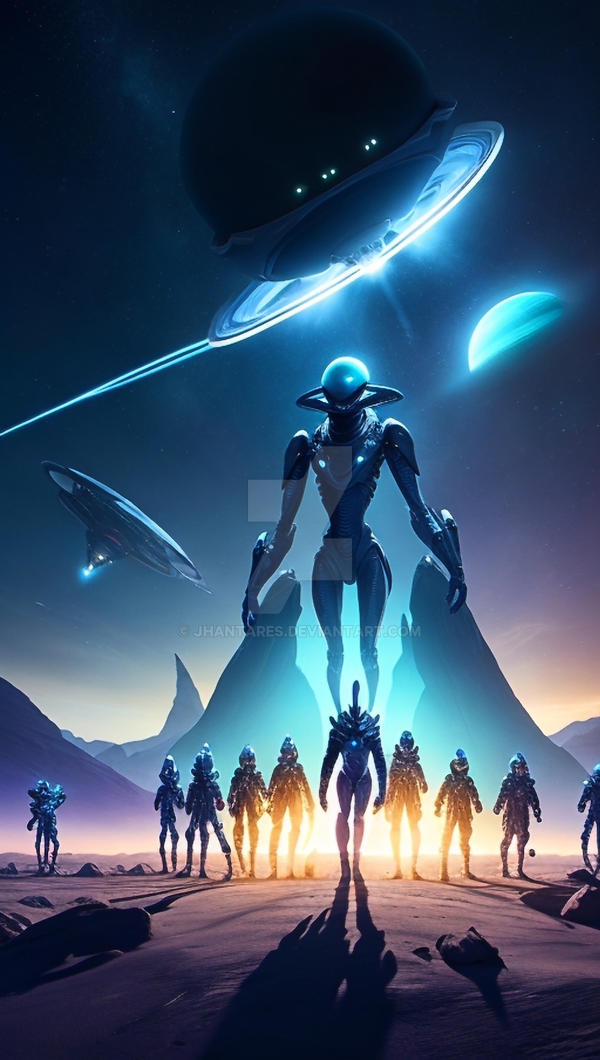 An alien leader and their followers illuminated by jhantares on DeviantArt