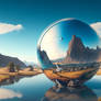Landscape with sphere object Dali style