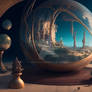 A dreamlike scene of surreal objects