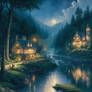 A watercolor painting of an enchanted landscape