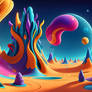 A surreal cosmic landscape of vivid colors