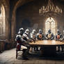 Knights of the round table in a castle