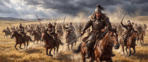 Genghis Khan leading his hordes on the warpath