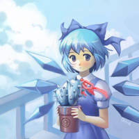 Cirno with a frozen cactus