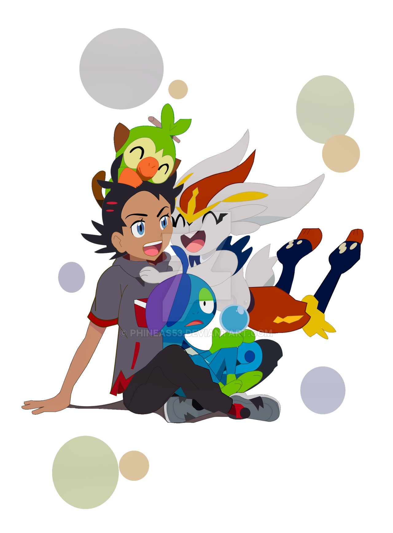 Goh with Cinderace, Drizzile and Grookey Render by Phineas53 on DeviantArt