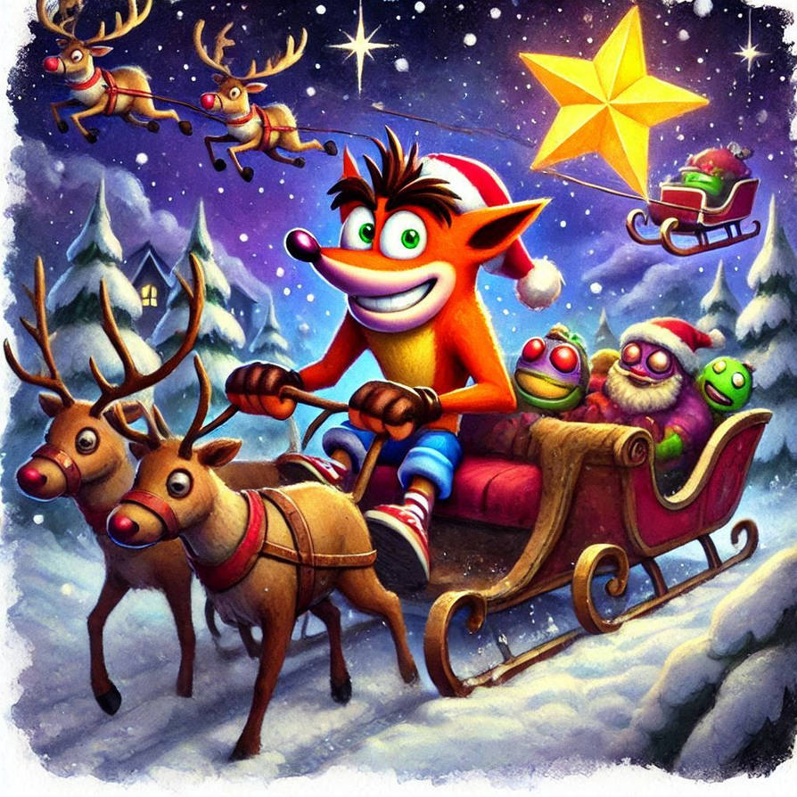 Santa Crashed Crash riding Santa's Sleigh by VisibilityNostalgic on DeviantArt