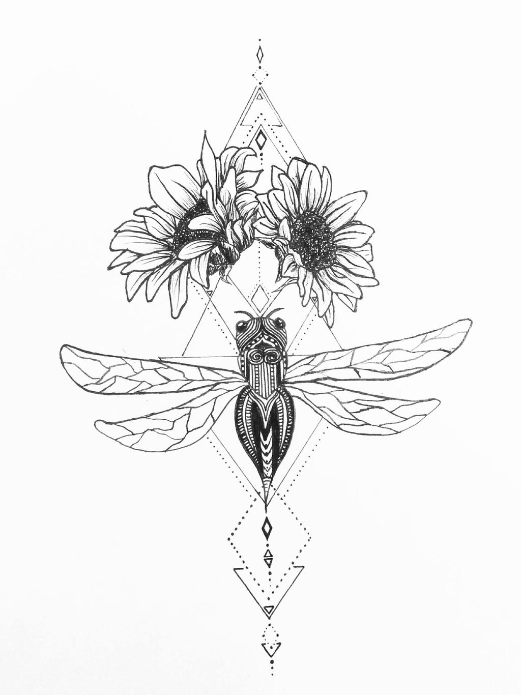 Dragonfly And Sunflower Tattoo by grisouICSH on DeviantArt