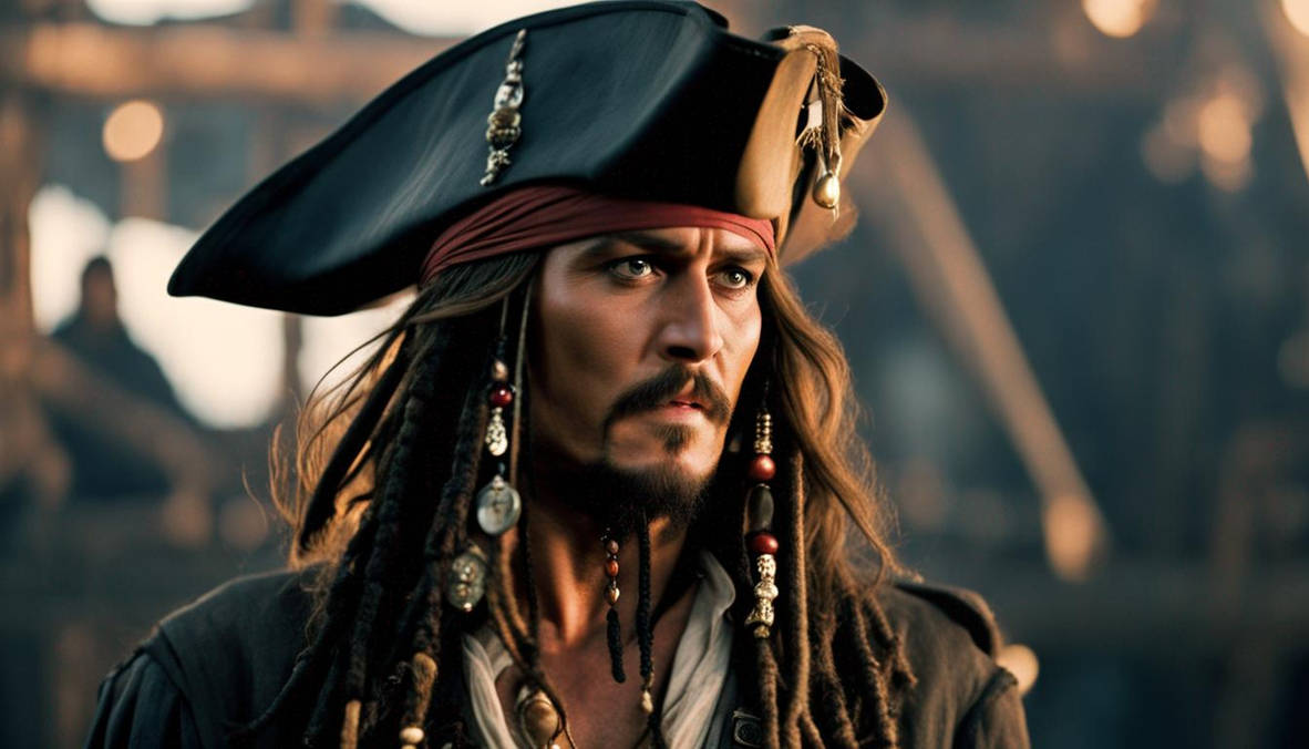 Johnny Depp as Captain Jack Sparrow in pirate clot