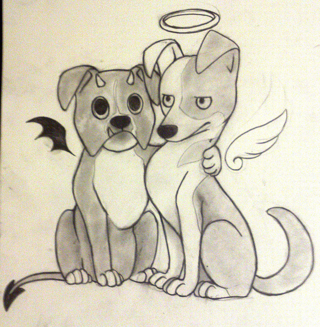 Comic Dogs Angel and Devil (Tattoo)