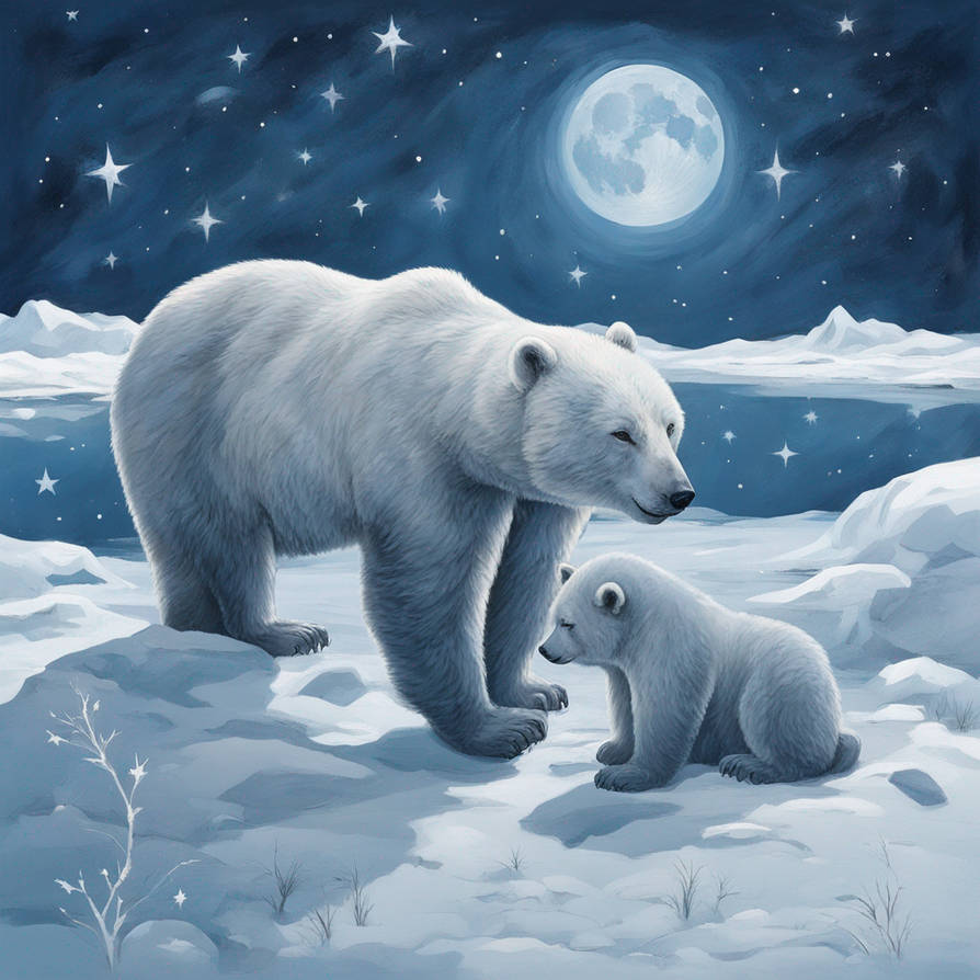 Ours Polaire Glace Lune Toiles Paysage Bleu