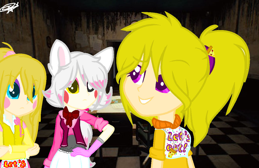 Chica , Mangle and Toy Chica with base