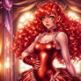 Red Haired Frilly Sissy with a Shiny Satin Clingy