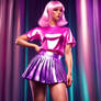 Sissy with a Shiny Satin clingy T-shirt and a Shin