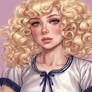 Blonde hair ringlet curls Sissy with a Shiny Satin