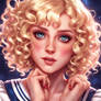 Short Blonde Hair Ringlet Curls Sissy with a Shiny