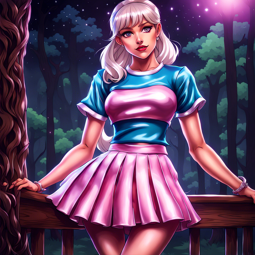 Sissy with a Shiny Satin clingy T-shirt and a Shin