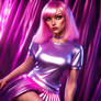 Sissy with a Shiny Satin clingy T-shirt and a Shin