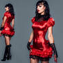 Dominatrix wearing a Red Satin clingy T-shirt Mini