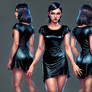 Lady wearing a Shiny Black Satin clingy T-shirt Mi