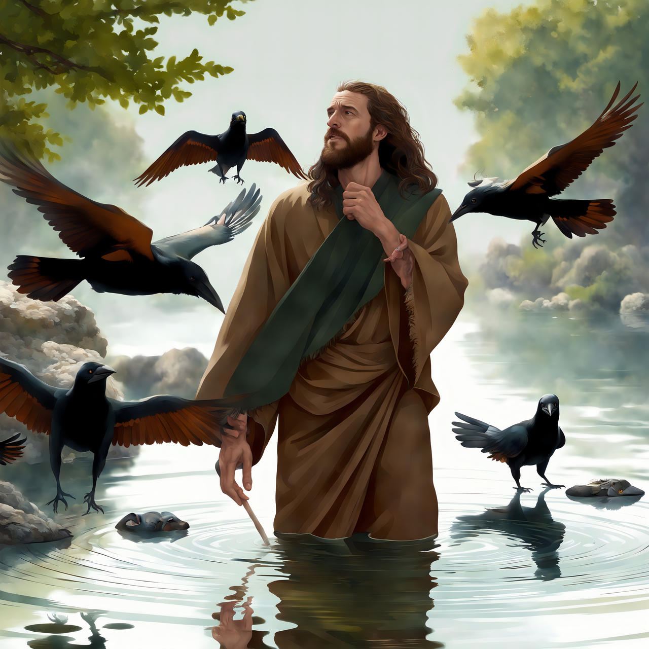 Elijah drinking from the River Cherib and being Fe