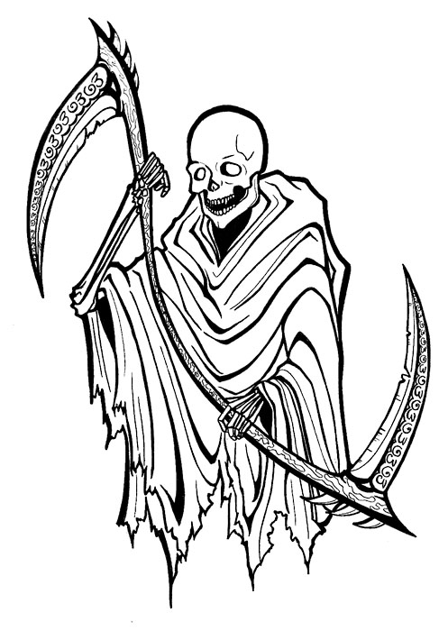 Grim reaper with death scythe outline Royalty Free Vector