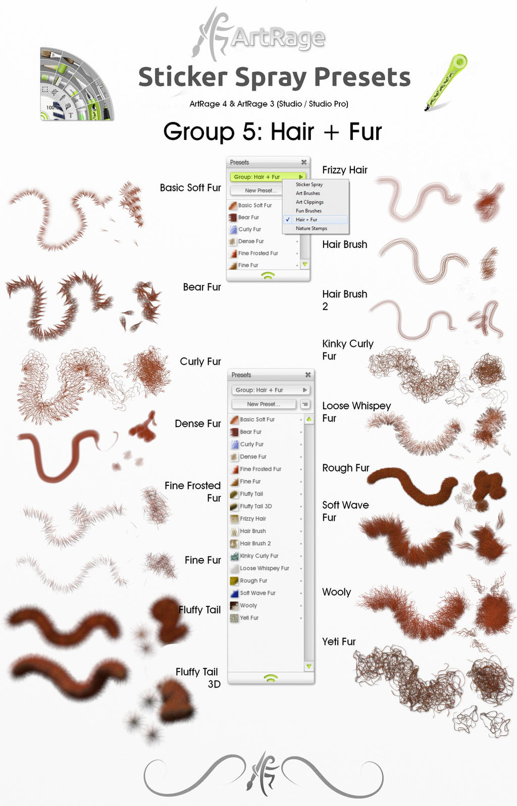 ArtRage Sticker Spray Presets: 'Hair + Fur'