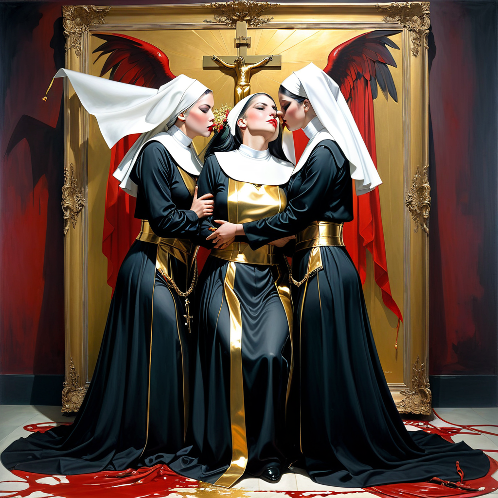 Three lesbians nuns loving each other kissing b By three-lesbians-nuns-loving-each-other-kissing-b-by