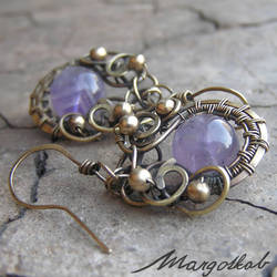 Amethyst brass wire wrapped earrings