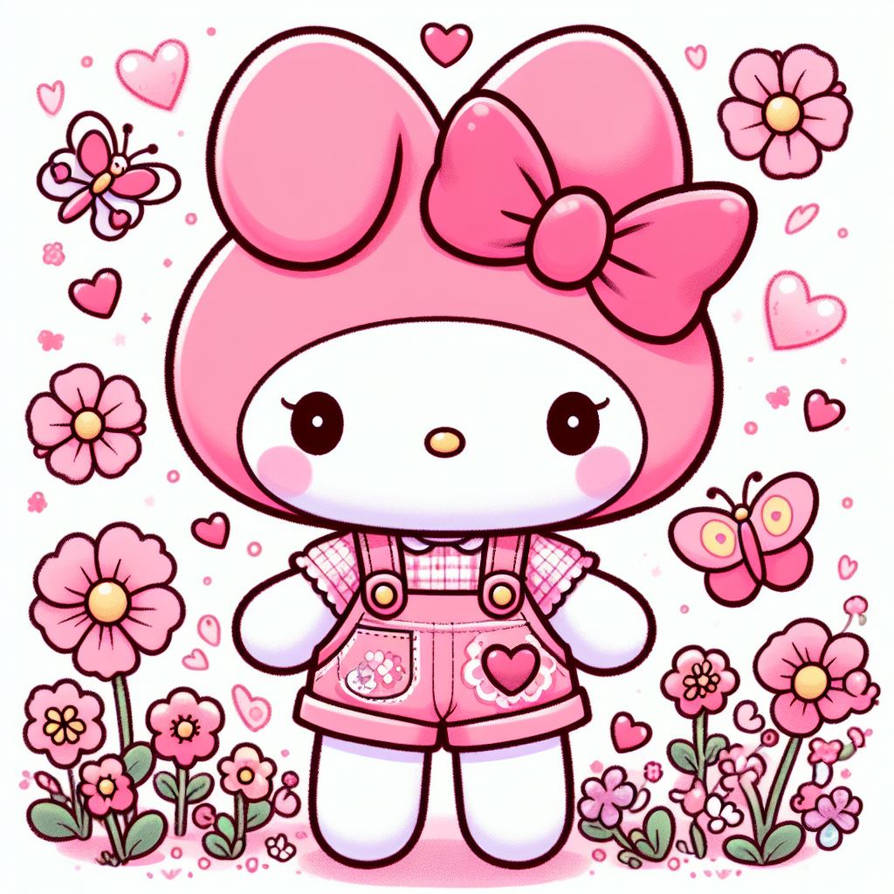 My Melody With Pink Overalls #3 (AI Drawing) by Cuddlesnam on
