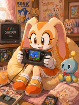 Cream the rabbit playing Game Gear