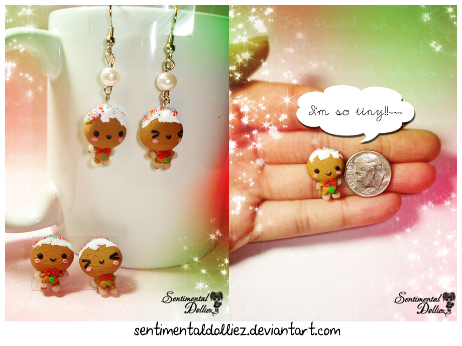 Kawaii Gingerbreadman Earrings Set