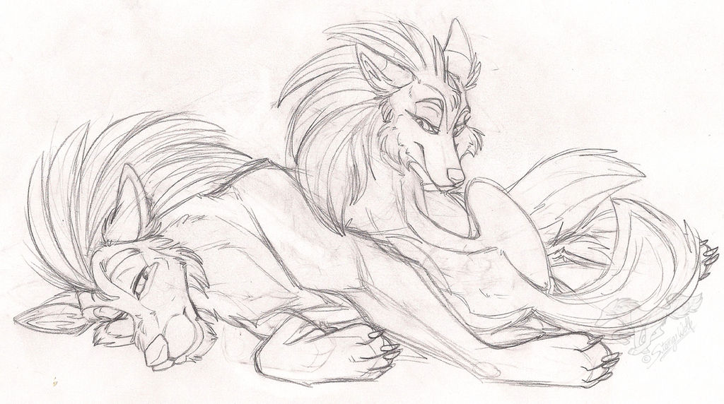 Lounging Wolves Sketch by StangWolf