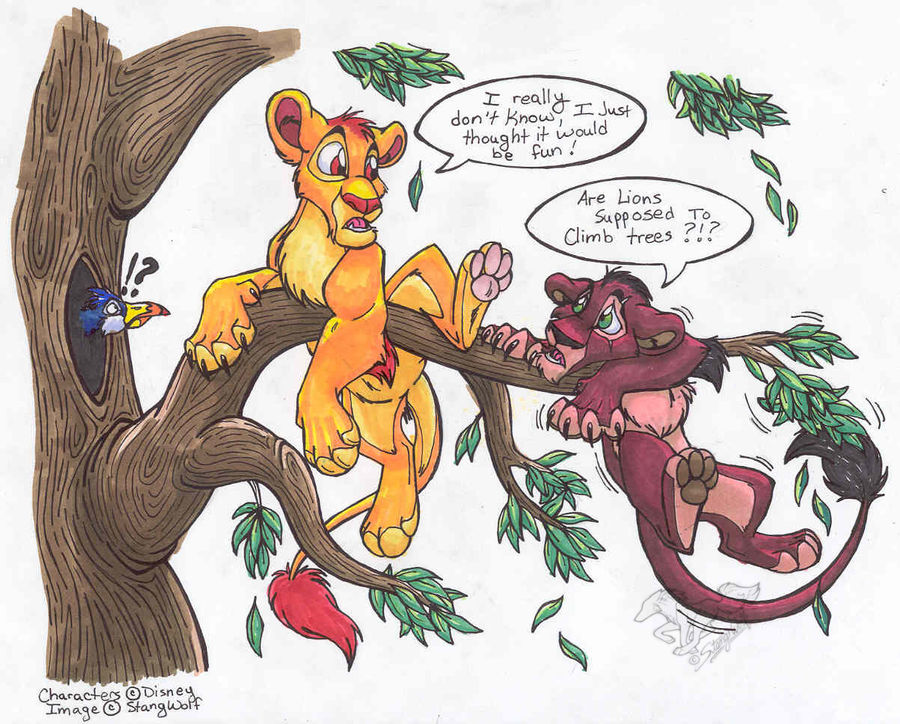 Mufasa and Scar up a tree by StangWolf