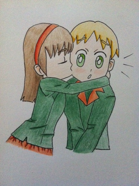 Girl kissing boy on the cheek by bamboo-fan on DeviantArt
