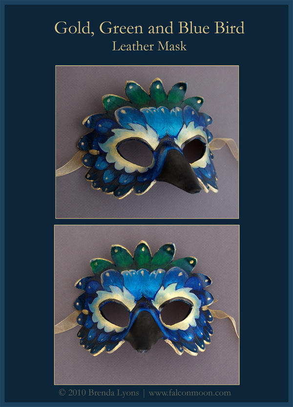 Gold, Blue Bird - Leather Mask