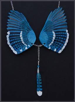 Blue Jay Wings - Leather Pendant