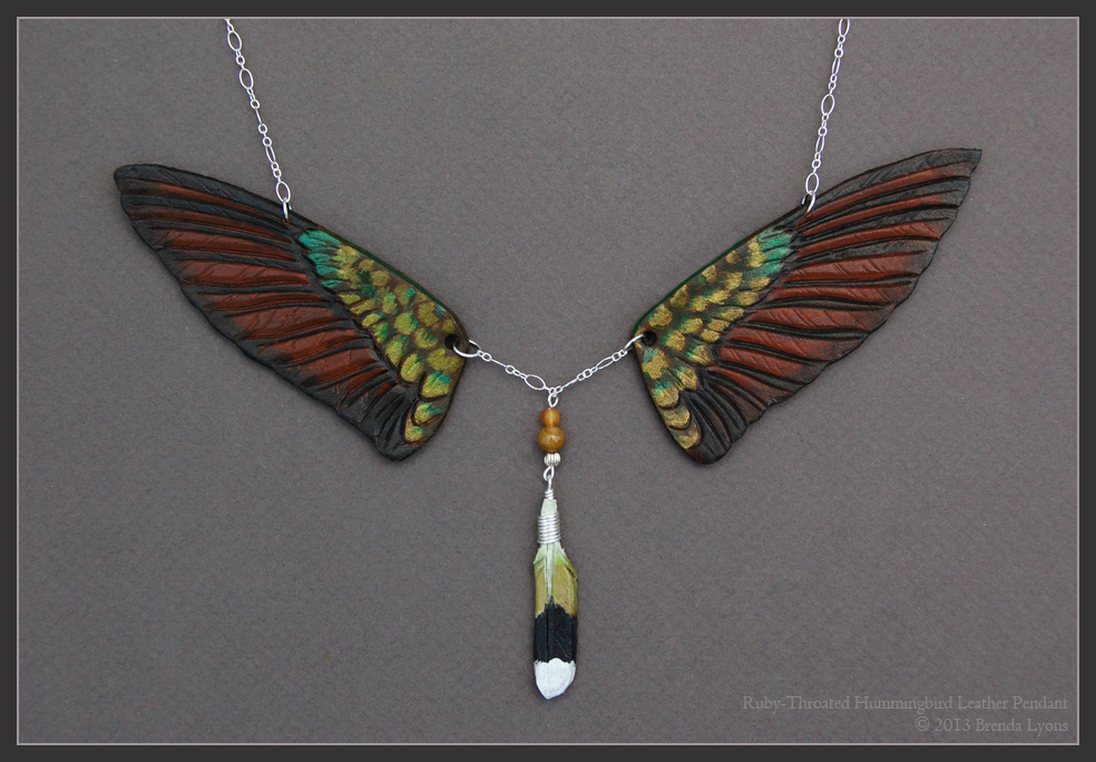 Ruby-Throated Hummingbird Wings - Leather Pendant by windfalcon