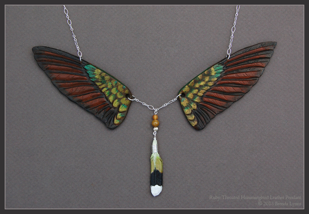 Ruby-Throated Hummingbird Wings -  Leather Pendant