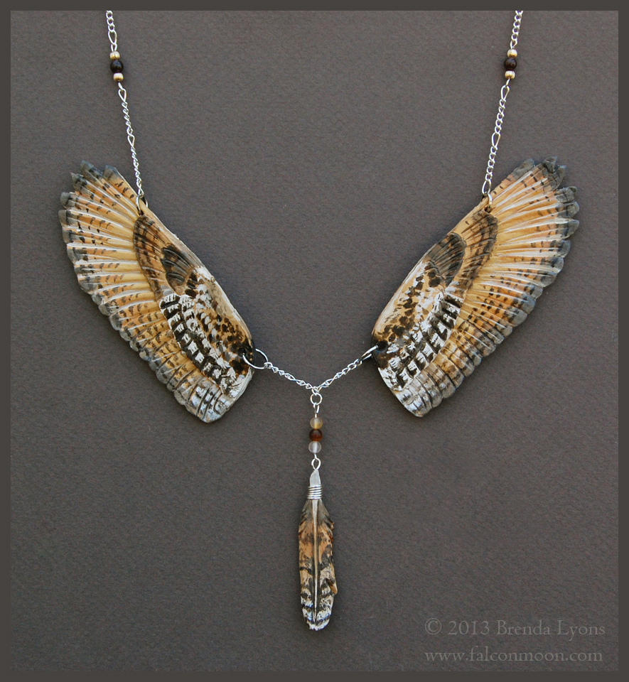 Siberian Eagle Owl Wings - Leather Necklace by windfalcon