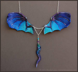 Blue Dragon Wings - Leather Necklace