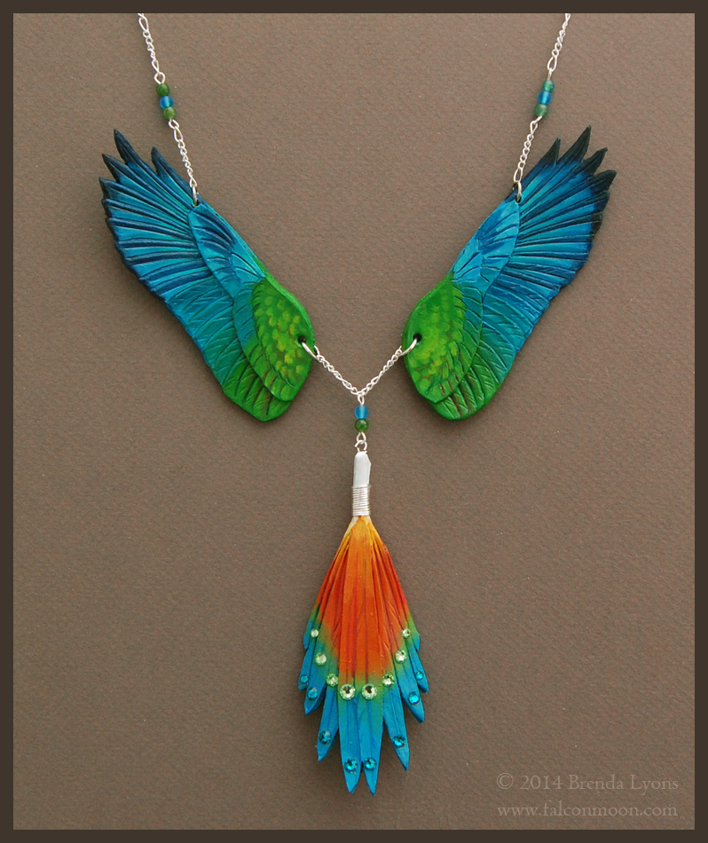 Golden Collared Macaw - Leather Wing Necklace