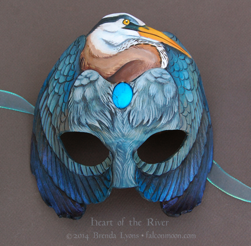 Heart of the River - Leather Great Blue Heron Mask by windfalcon